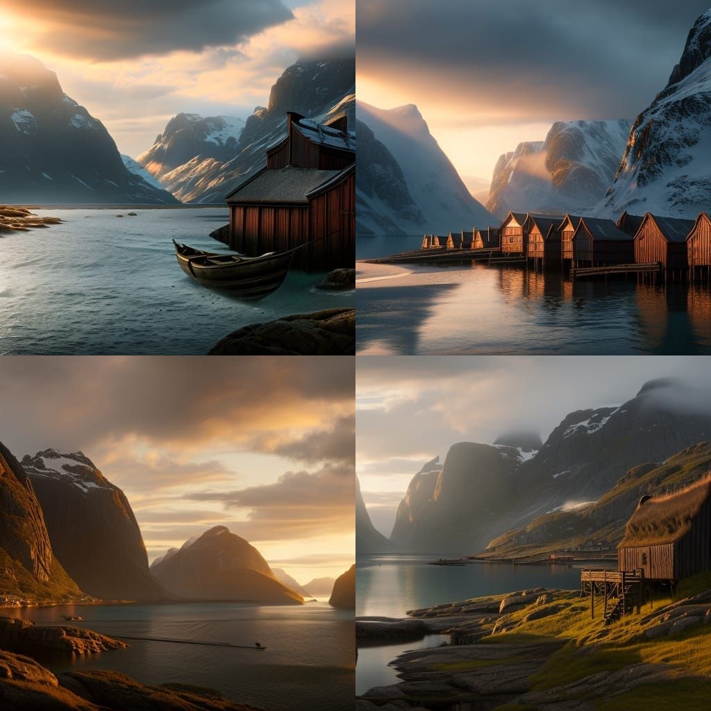 Charming 1800s Norway Fishing Village at Sunset