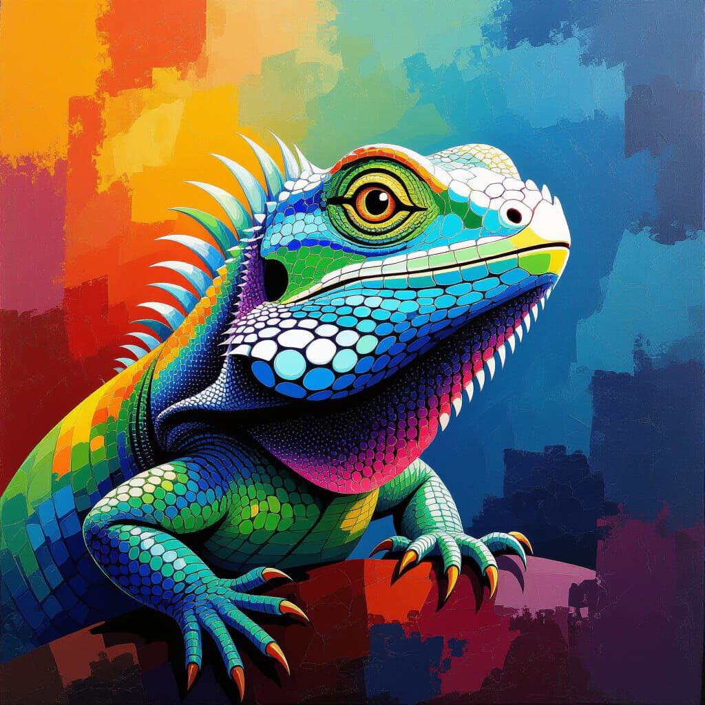 Friendly Lizard in Abstract Art Style