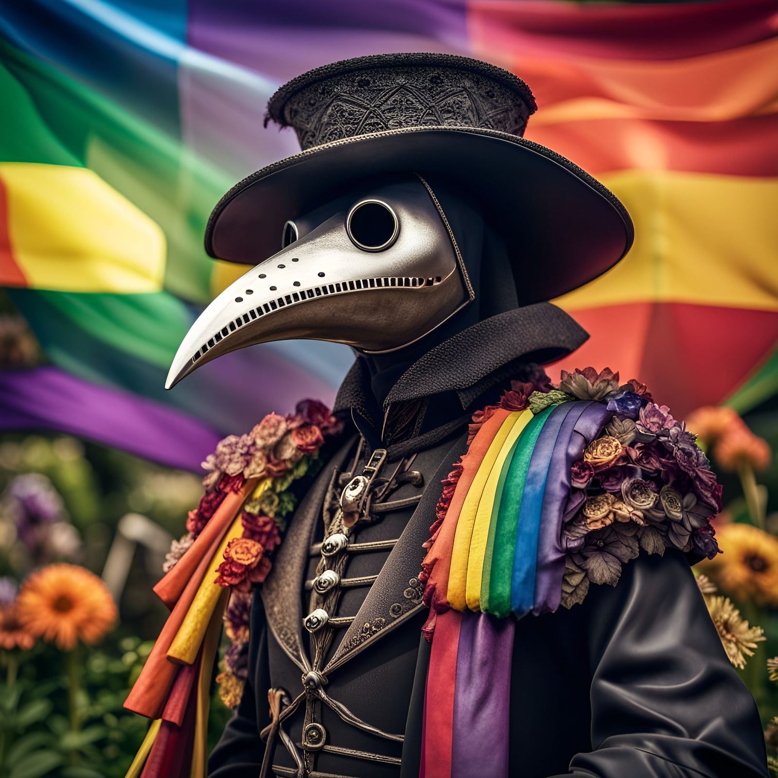 Rainbow Plague Doctor in Sunny Garden