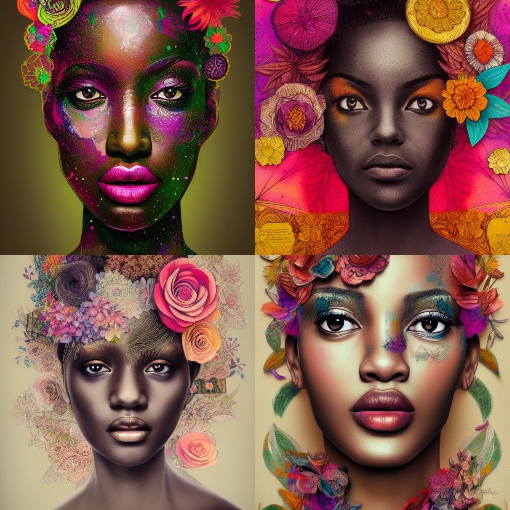 Fantasy Floral Portrait in Mixed Media Style