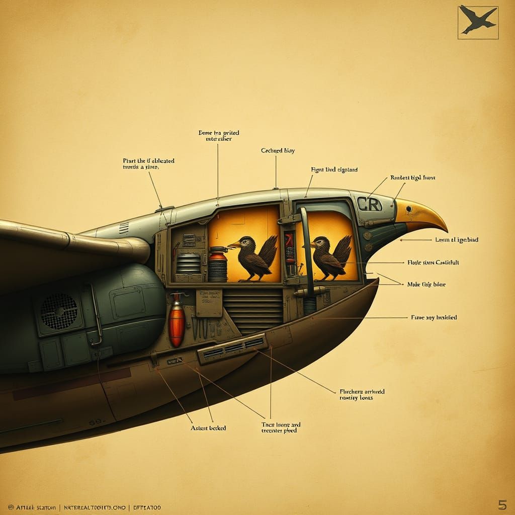 Giant Bird Airplane Cross Section Engineering Drawing