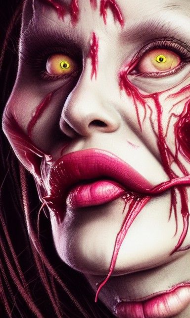 Terrifying Botox Addicted Woman: Horror Art Portrait