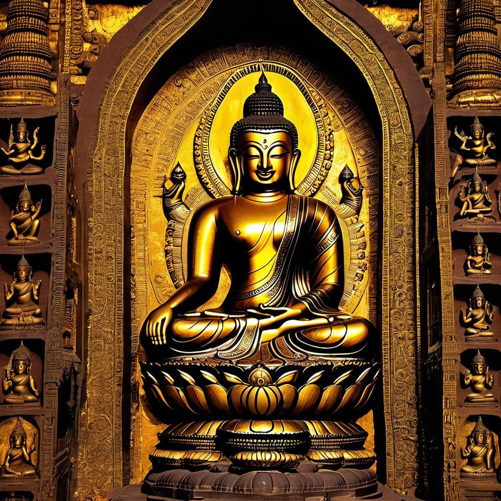 Ornate Golden Temple Wall with Reptilian Figures