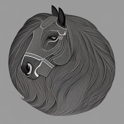 Elegant Horse Clean Line Drawing in Fractal Ink
