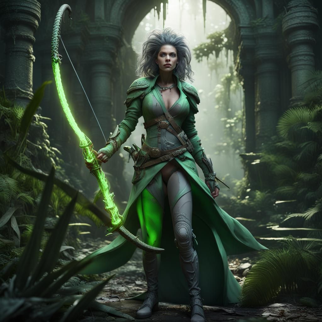 Gorgon Archer in Jungle Ruins, Fantasy Art
