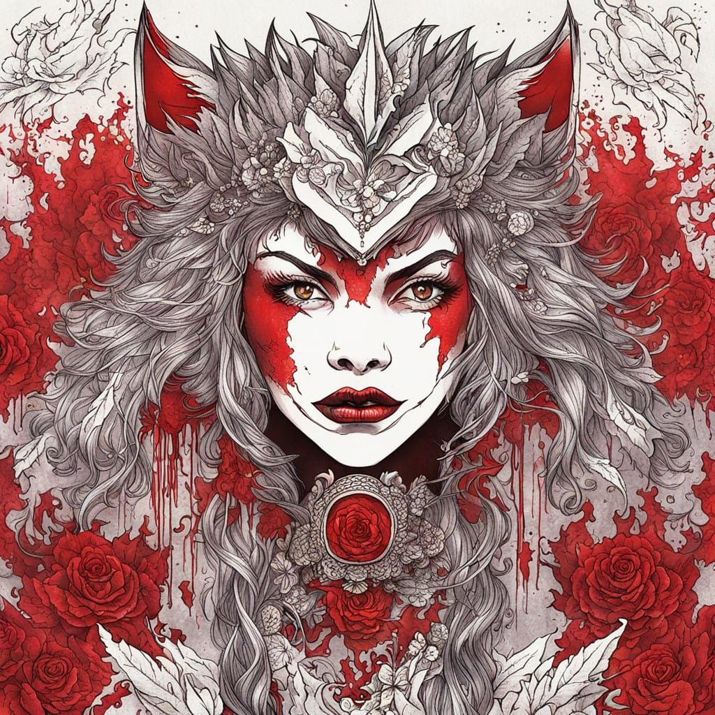 Werewolf Queen of a Bloody Dawn Revolution in Cyberpunk Styl...