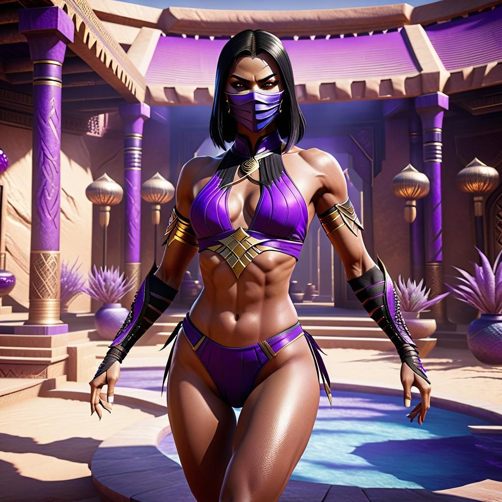 Mileena getting ready to belly dance at her desert palace