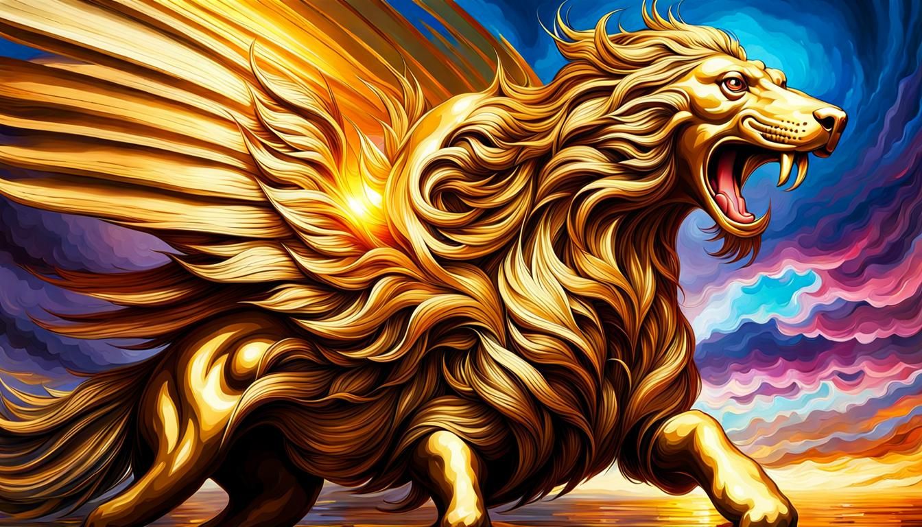 Elegant Golden Lion in Vibrant Digital Illustration