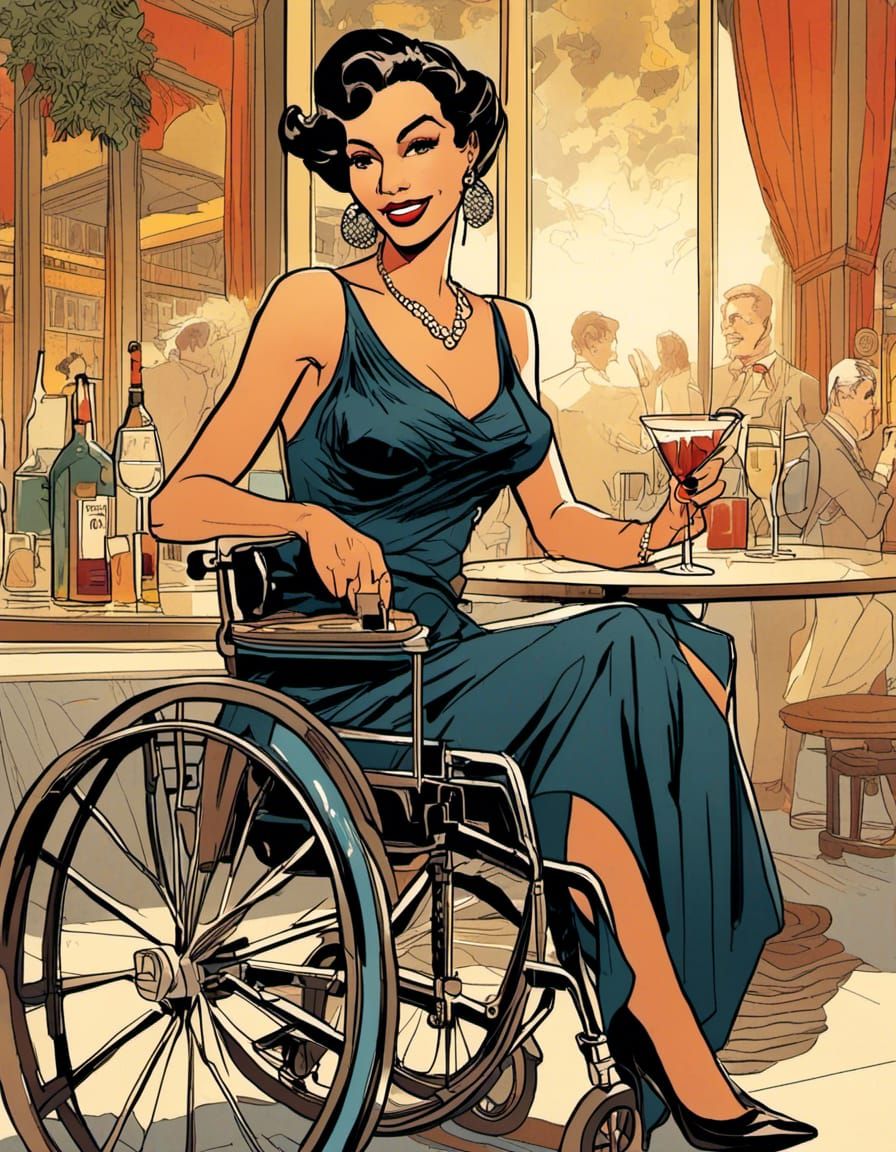 Cuban-American Woman in Wheelchair at Cocktail Bar