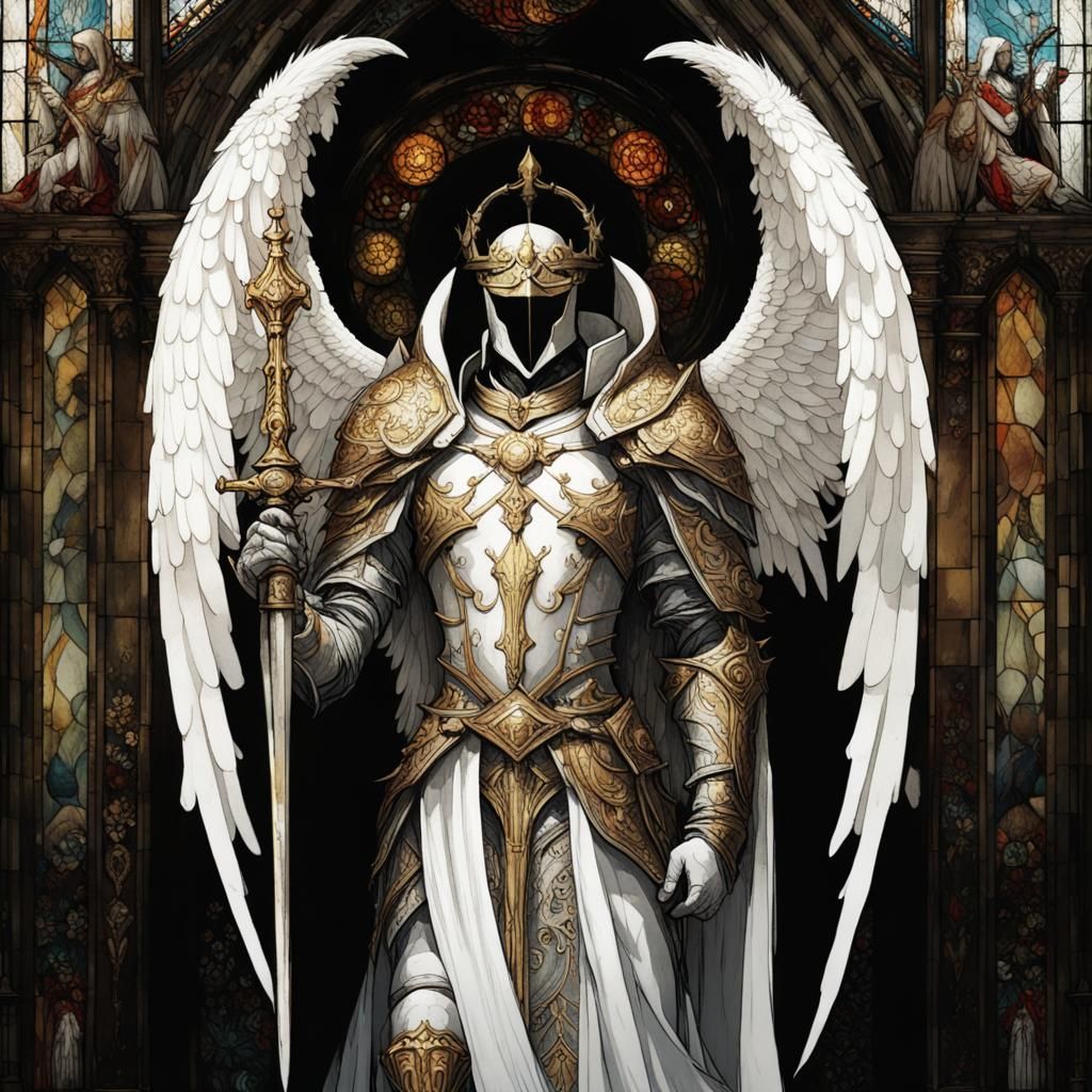 Gothic Angel Knight in Stained Glass Armor