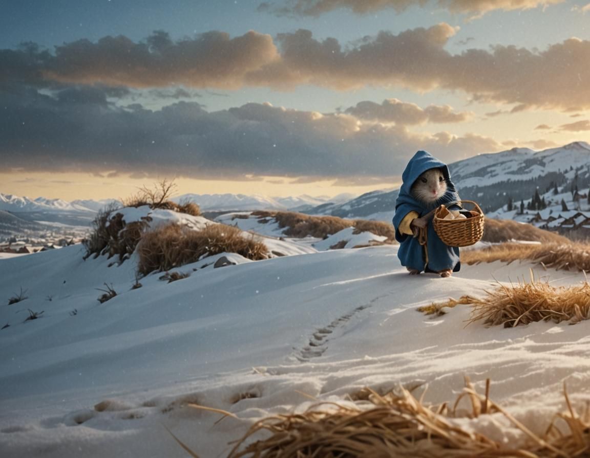 Mouse's Snowy Mountain Adventure in Photorealistic Style