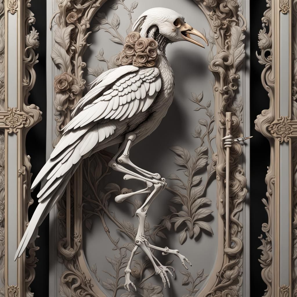 Monochrome Cameo Relief of Human-Bird Hybrid