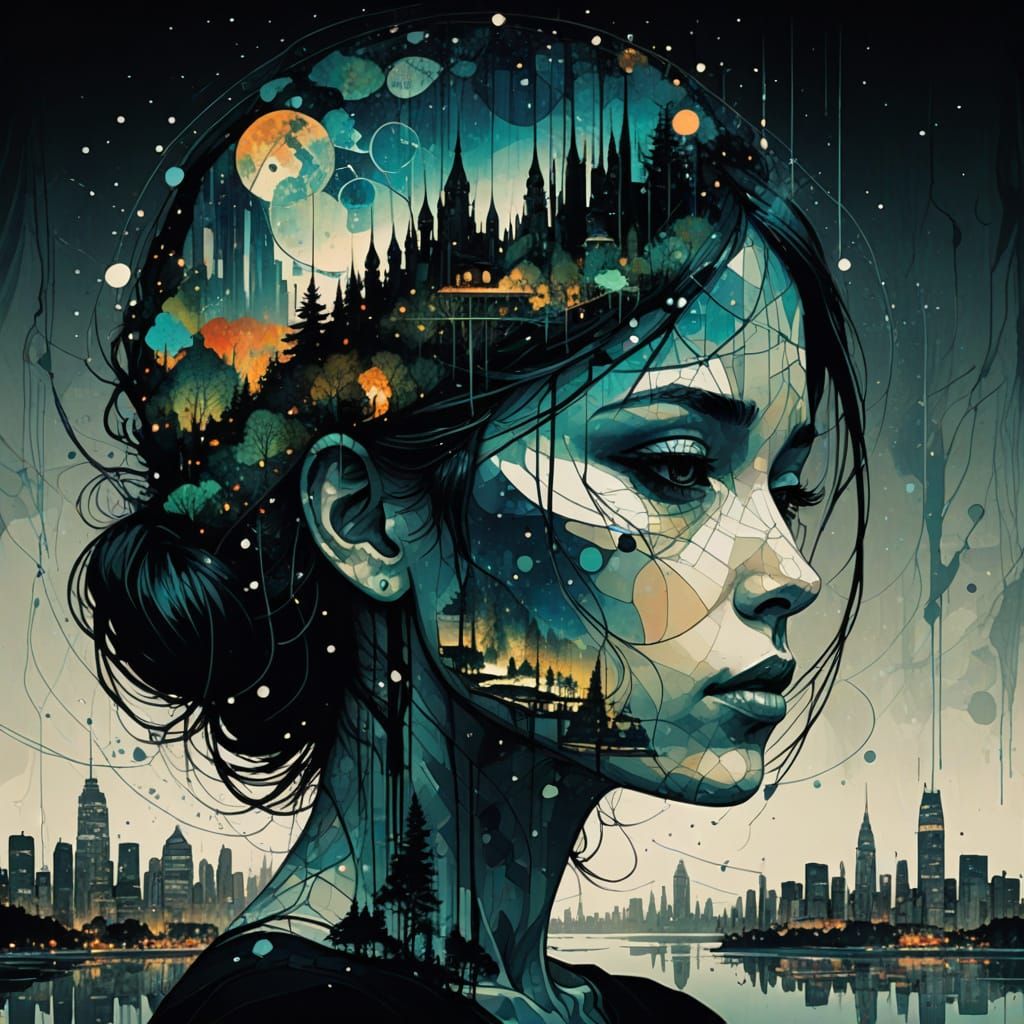 Galactic Princess Silhouette in Cityscape Wonderland