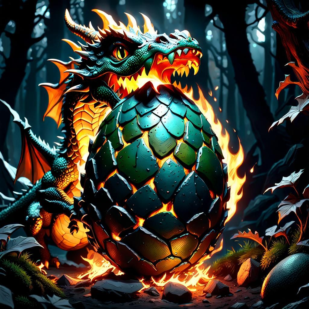 An imaginative dragon egg from where a baby dragon is coming...