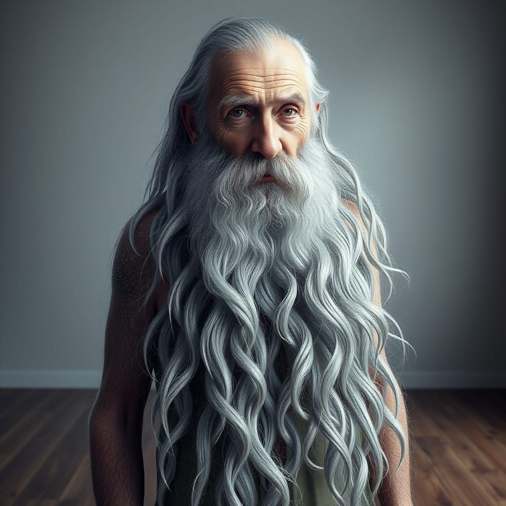 Stoic Elderly Man With Full Beard in Abstract Fractal Art