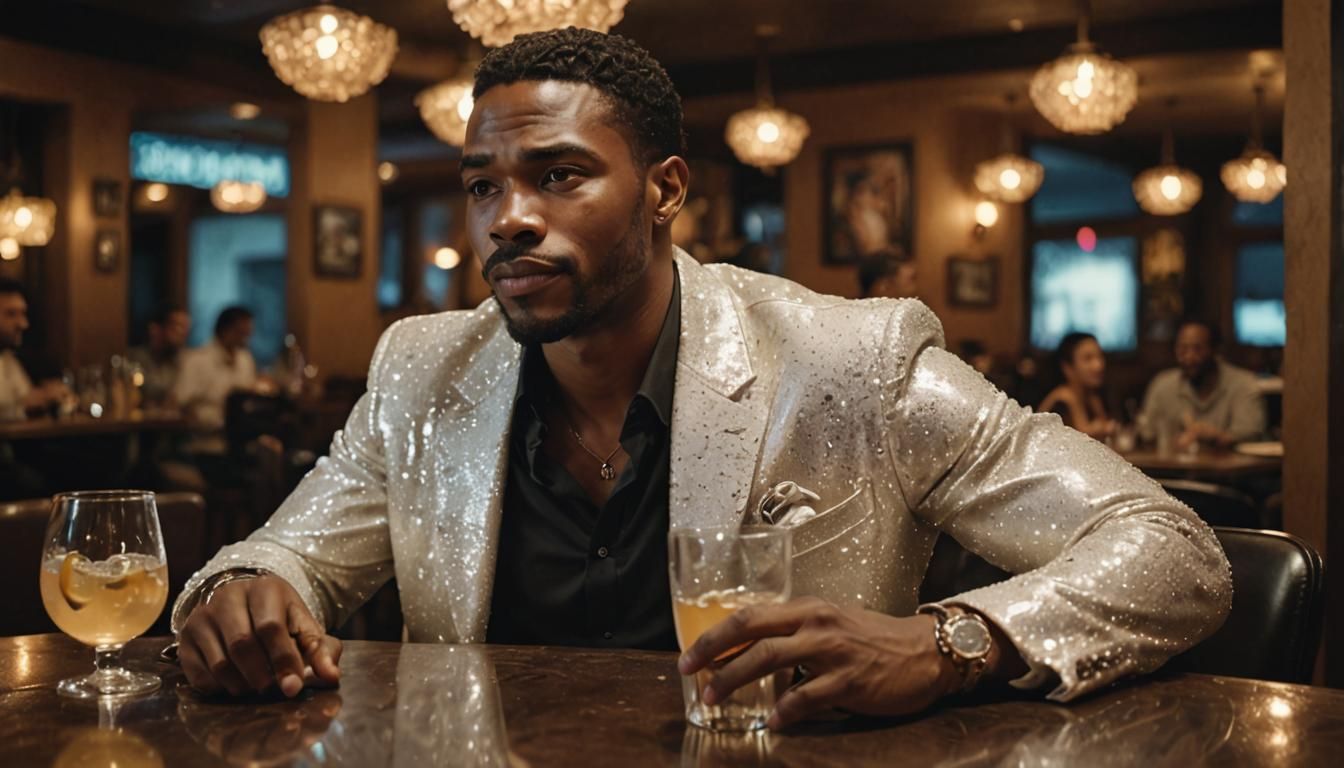 Suave man, taking his drink at the Tequila Restaurant.