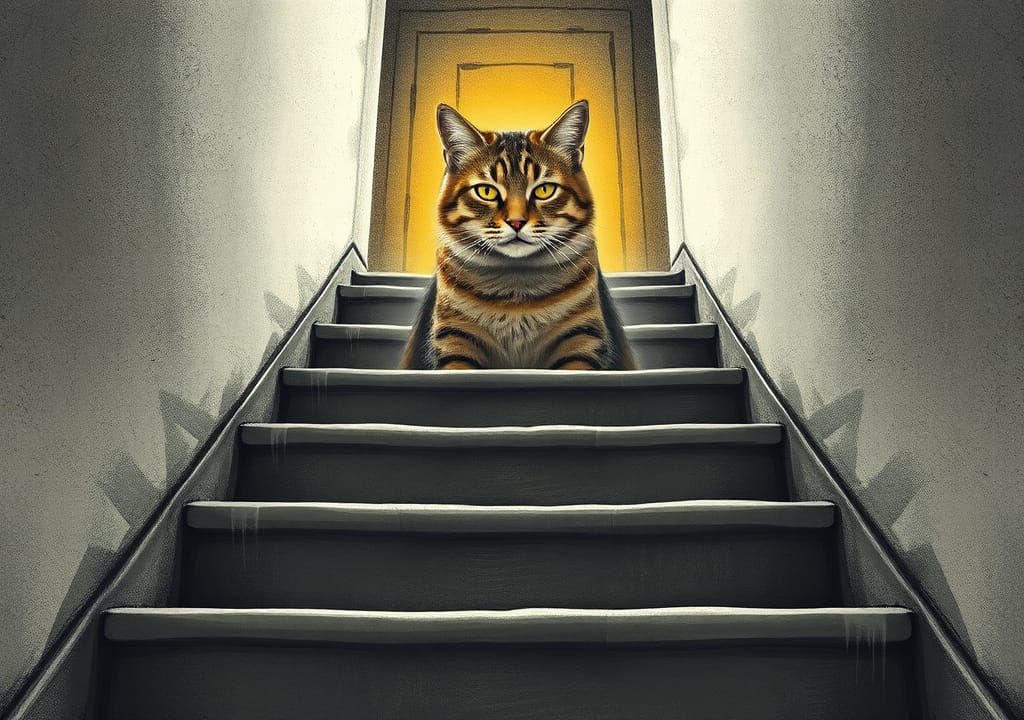 Sad Cat Face at Staircase to Heaven