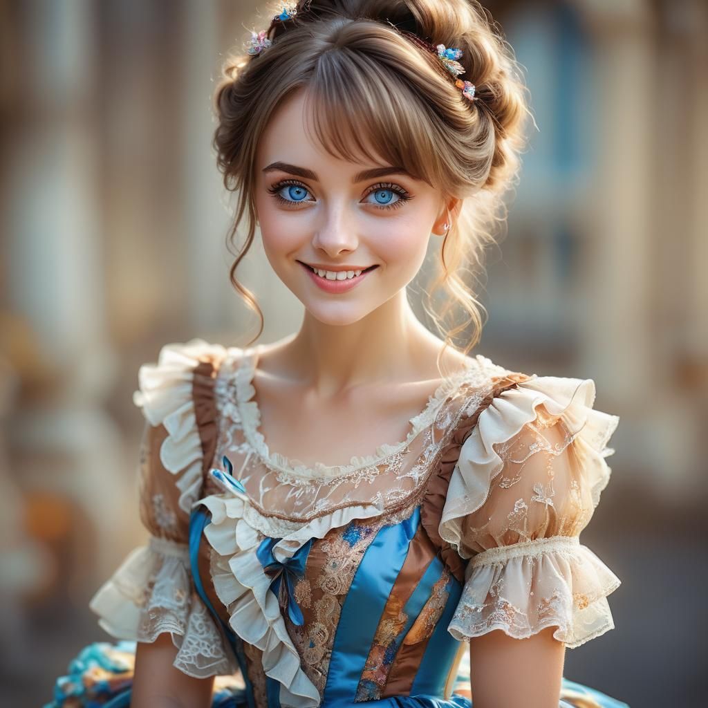 Girl with Big Blue Eyes in Romantic Realism Style