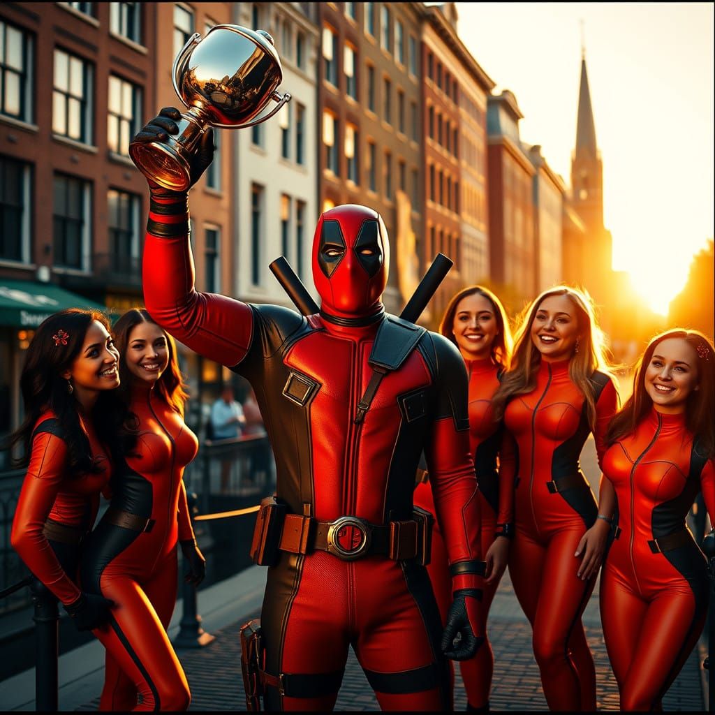 Deadpool Celebrates with Vibrant Dutch Heroines in Amsterdam