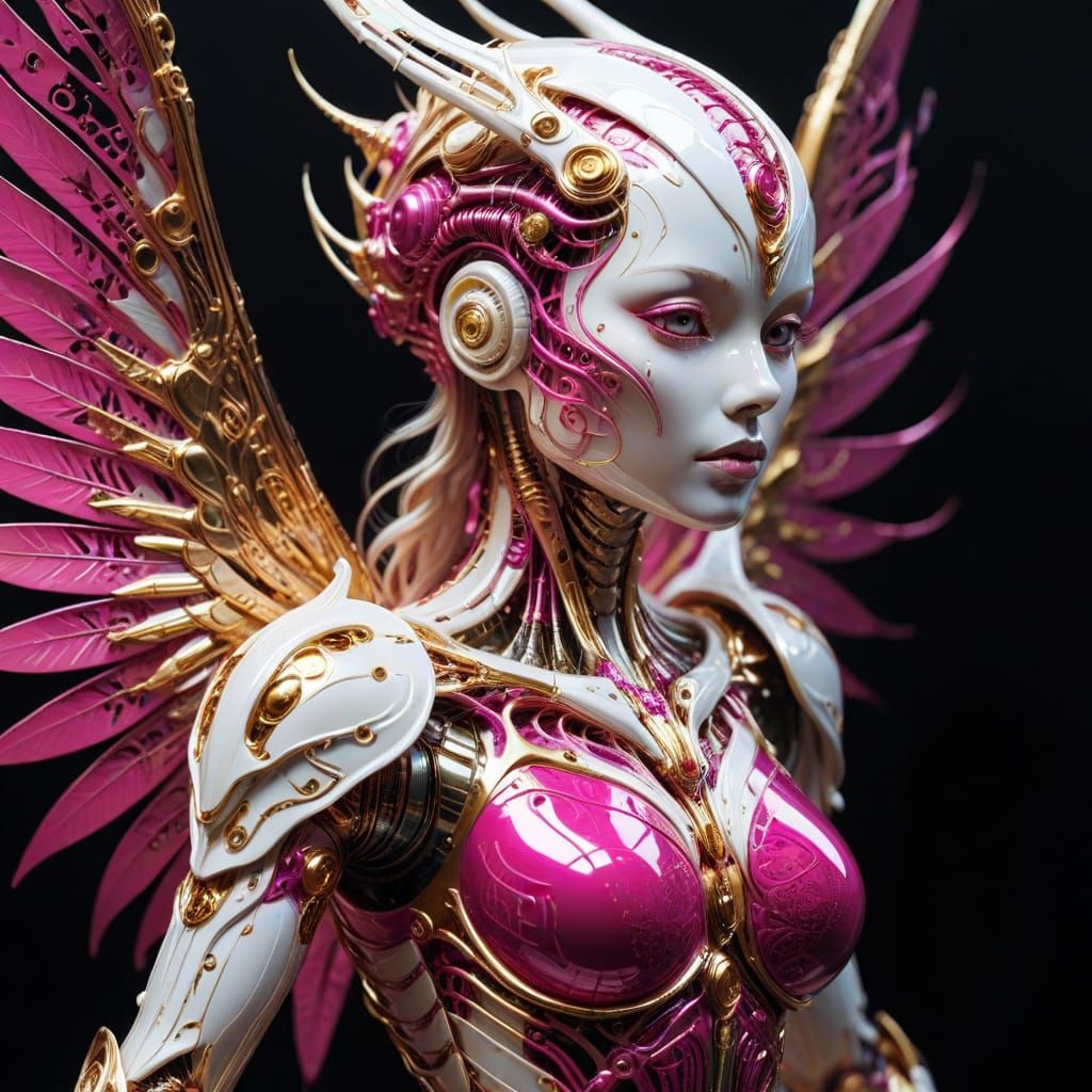 Cybernetic Angel in Shimmering Metallic Gold