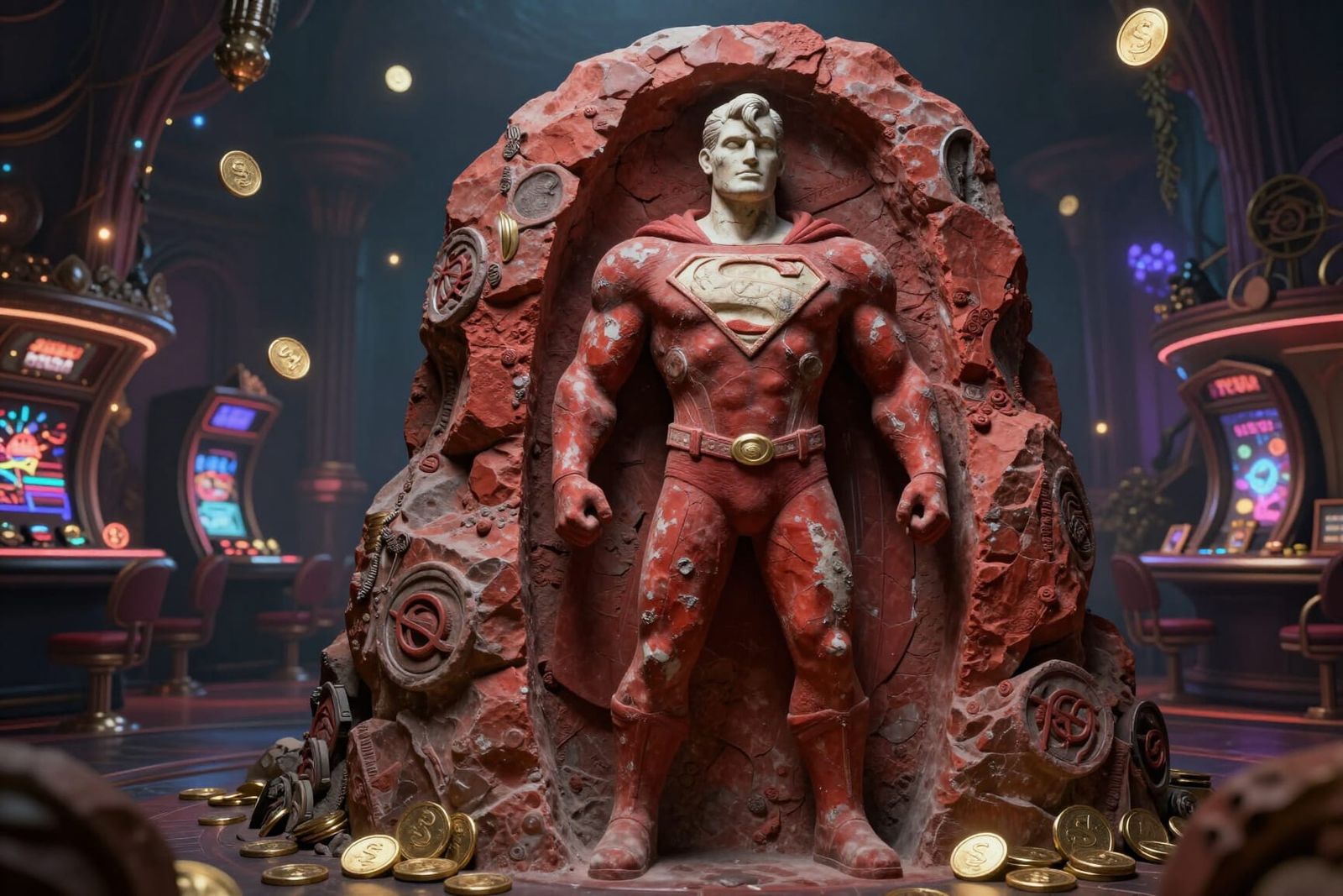 Stone Superhero Guards Enchanted Portal in Dark Fantasy Styl...