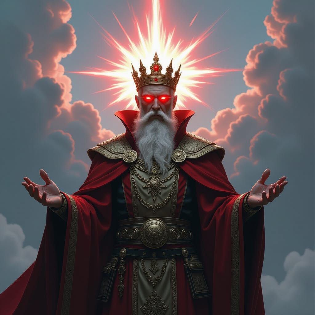 Dominus God with Red Lightning Eyes in Dystopian Style