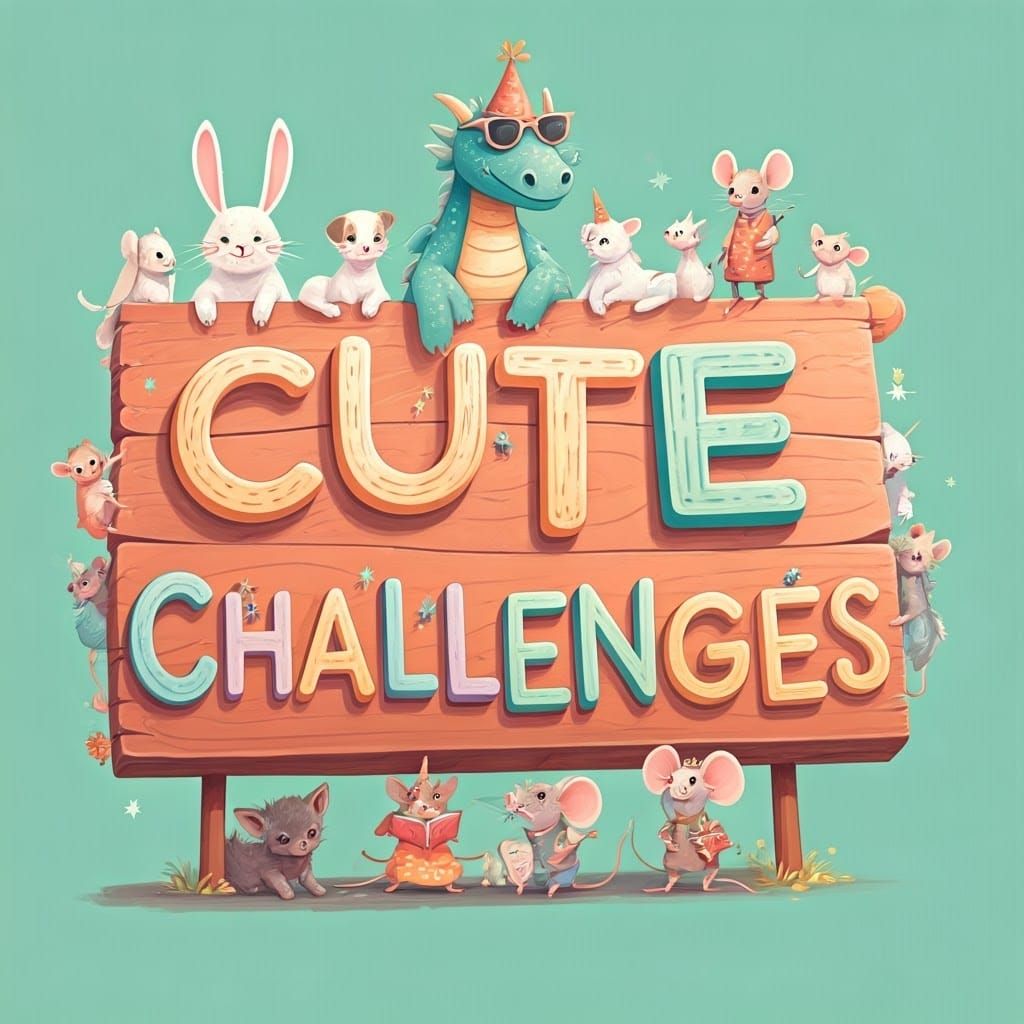 Colorful Sign with Cute Animals in Whimsical Style