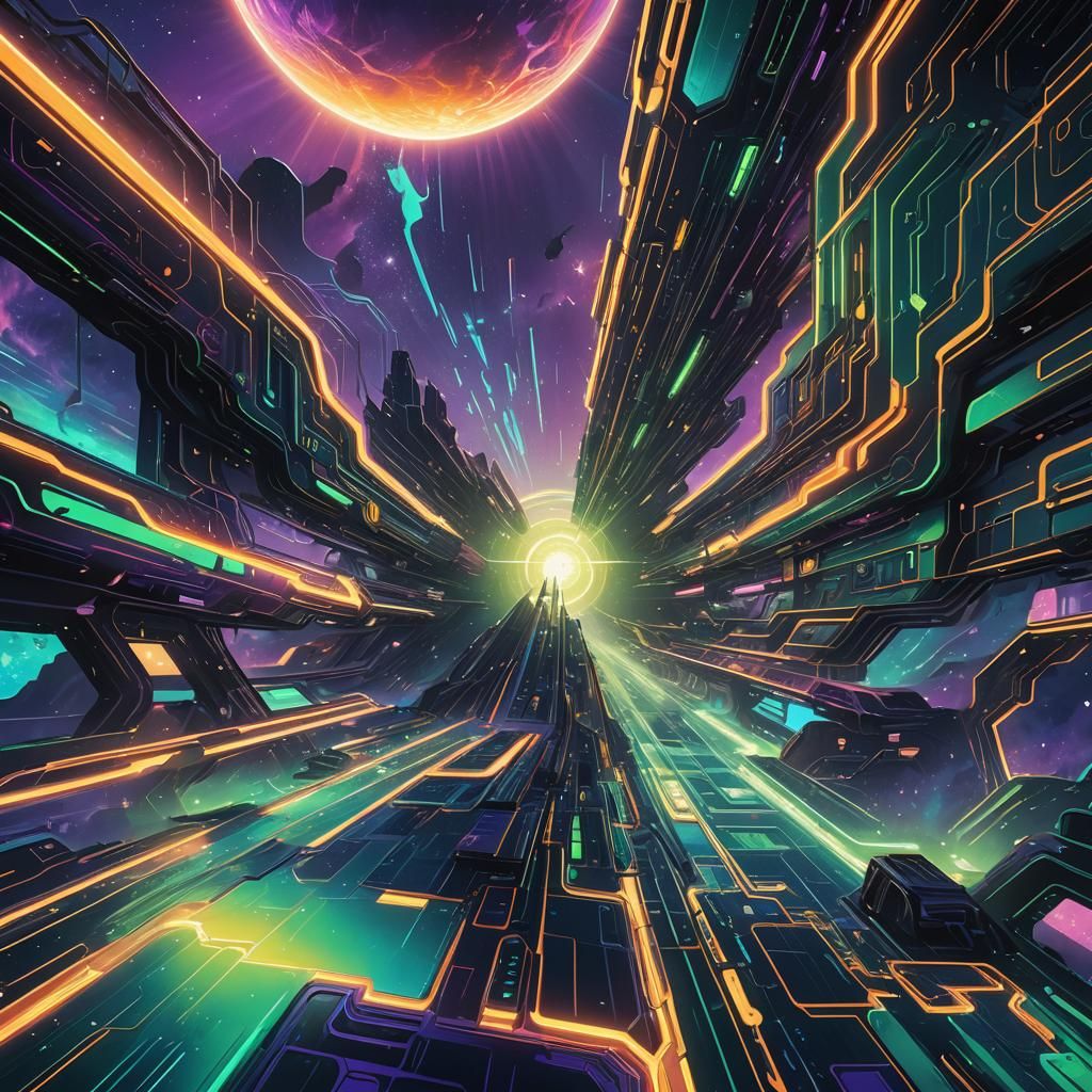 Futuristic Taurus Sign Radiating Energy in Cosmic Landscape