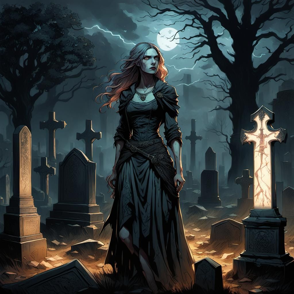 Eerie Graveyard Scene in Dark Fantasy Style