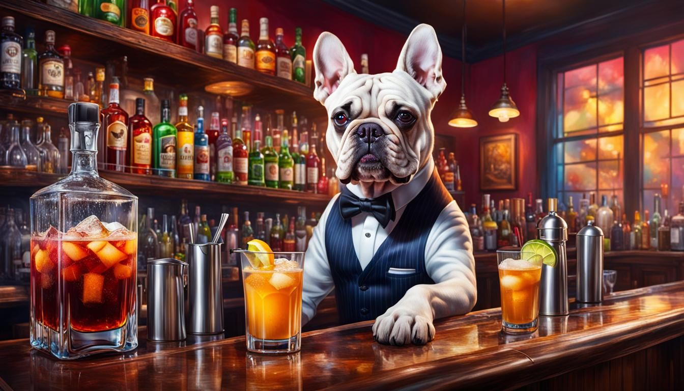 Dogs Bartender Making Drinks in Splash Art Style