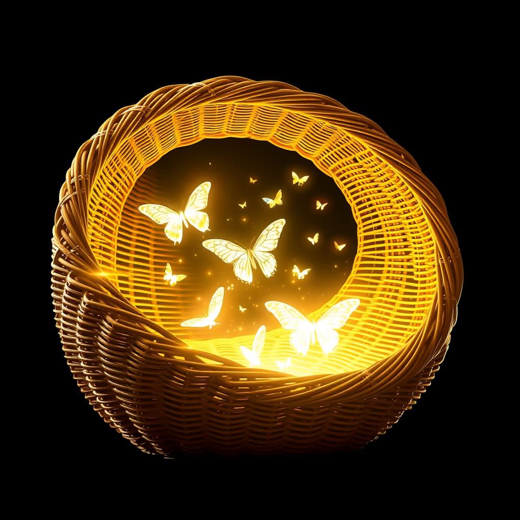 Giant Golden Wicker Basket Emitting Ethereal Light