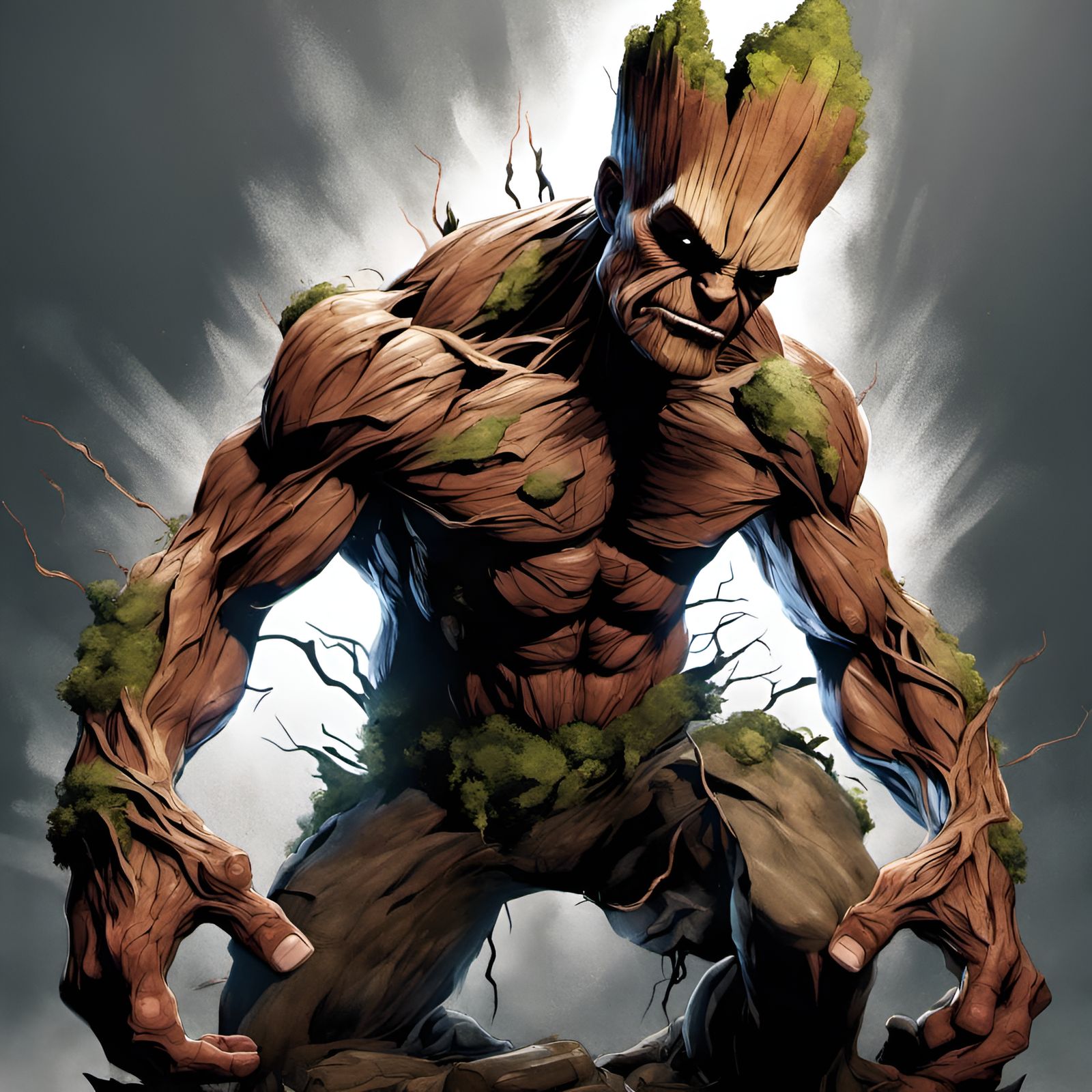 Angry Muscular Groot Portrait in Digital Illustration