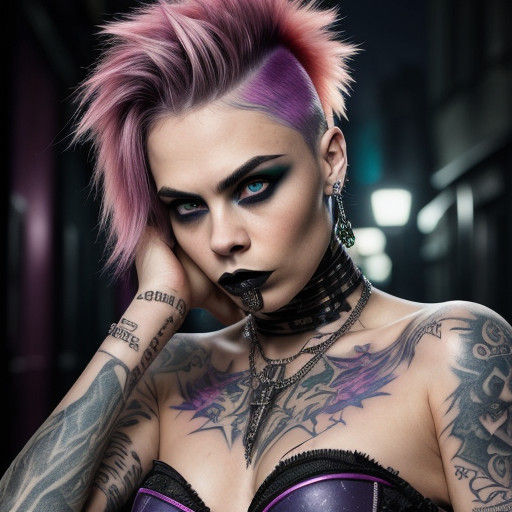 Gothic Punk Goddess in Neon Hues