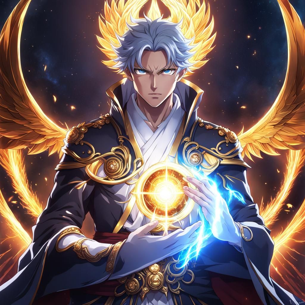 Radiant Light Elemental Man in Anime Style