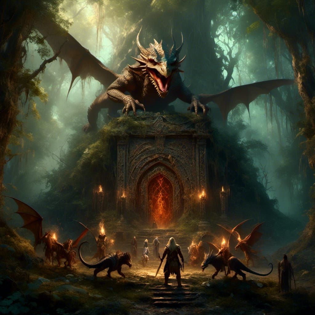 Adventurers Gaze into Enchanted Portal to Another World