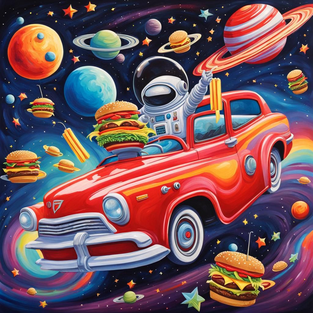 Alien Diner at Saturn Rest Stop in Space Galaxy