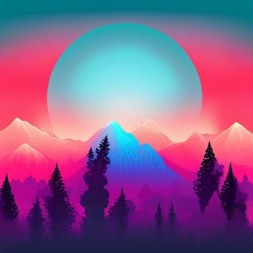 Synthwave Landscape with Red Sky and Fire