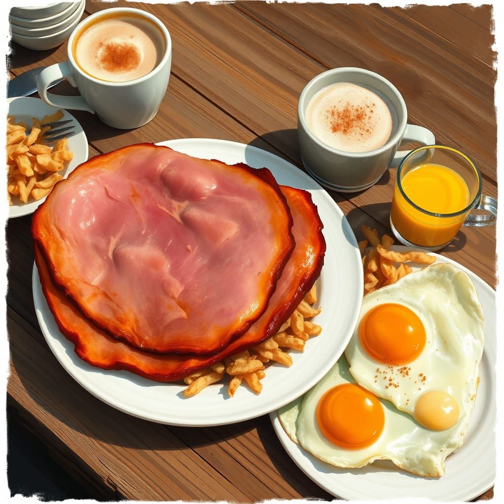 Warm Hearty Breakfast Spread on Rustic Wooden Table