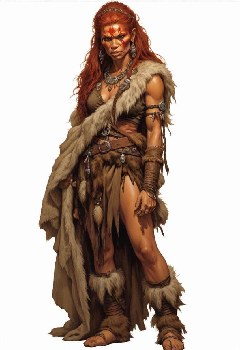 Heroic Fantasy Cavewoman Witch in Vivid Colors