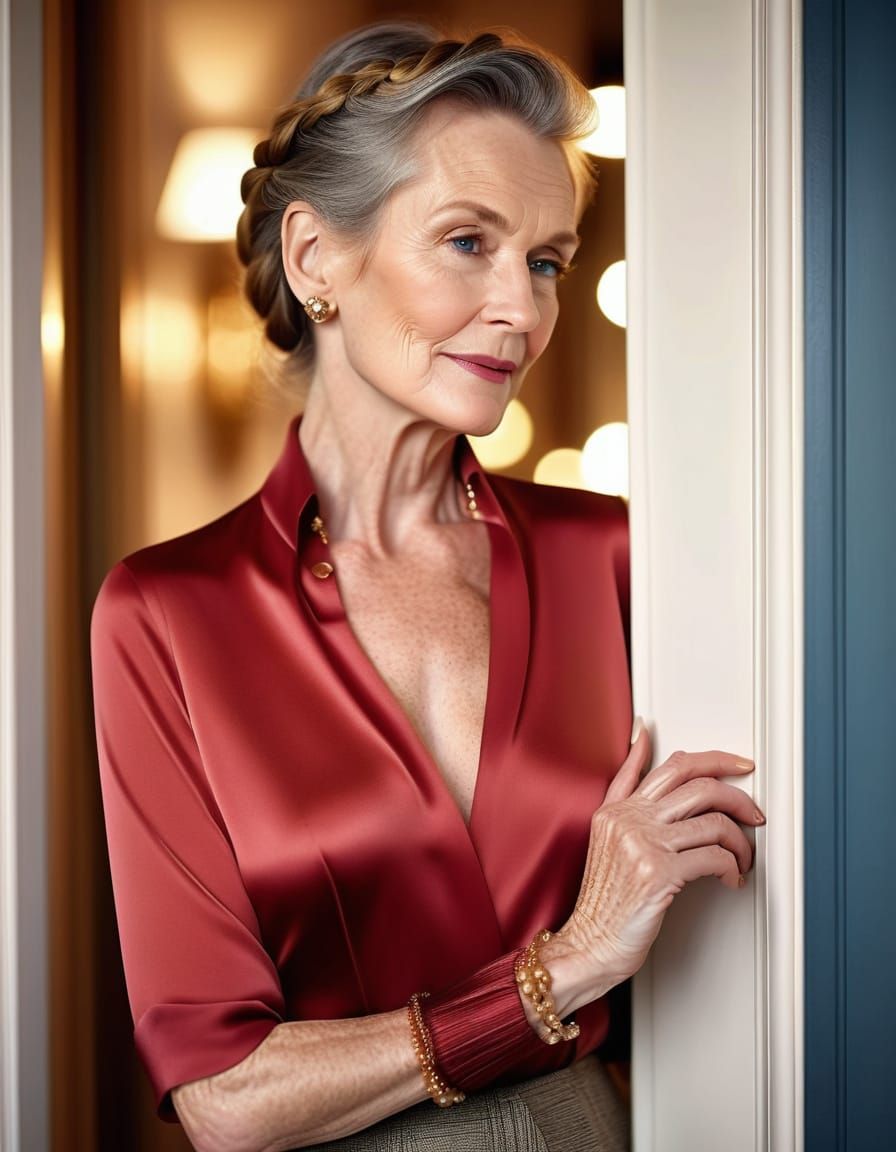 Timeless Elegance: A Sophisticated Mature Woman in Golden Li...