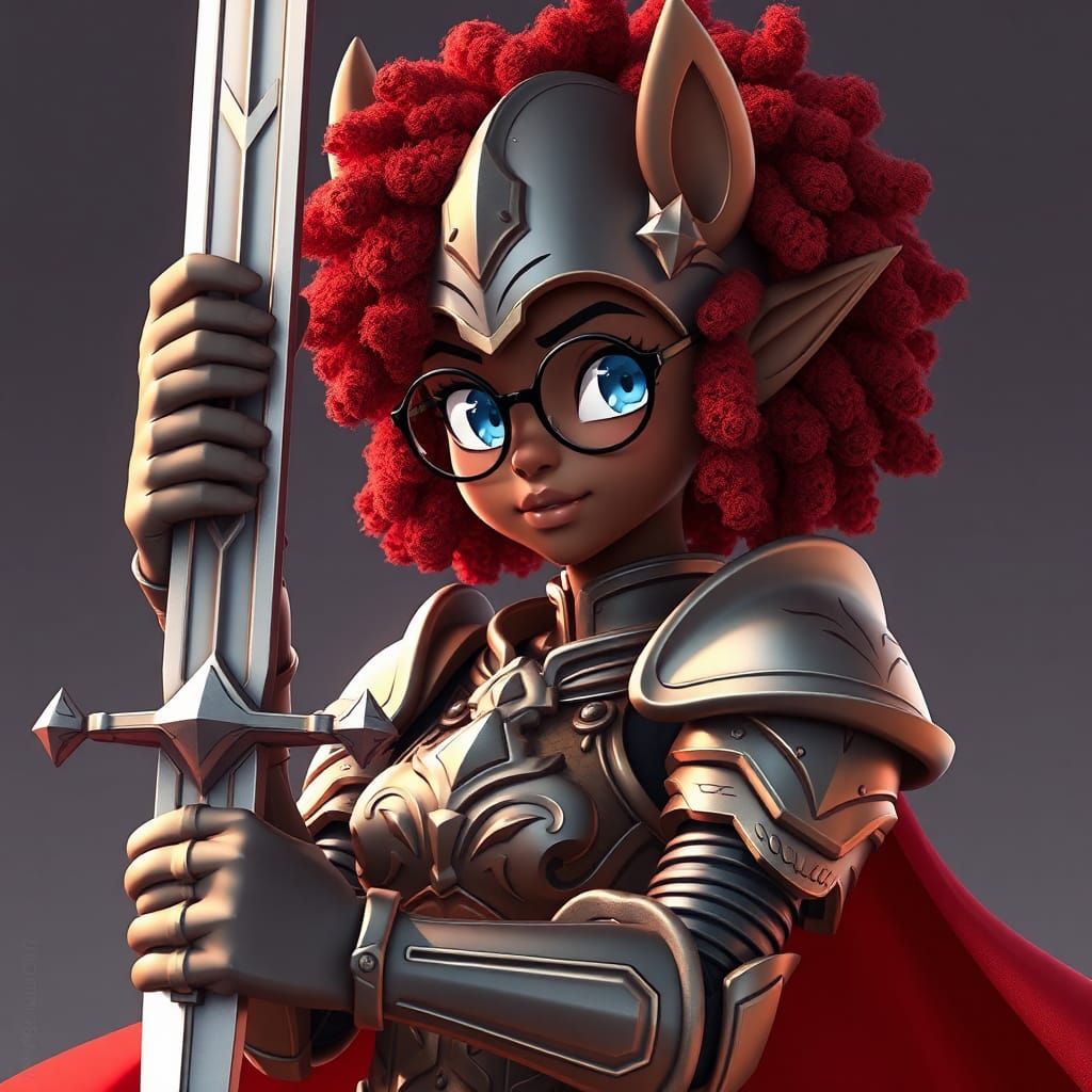 Anime Knight Woman with Sword and Red Hair