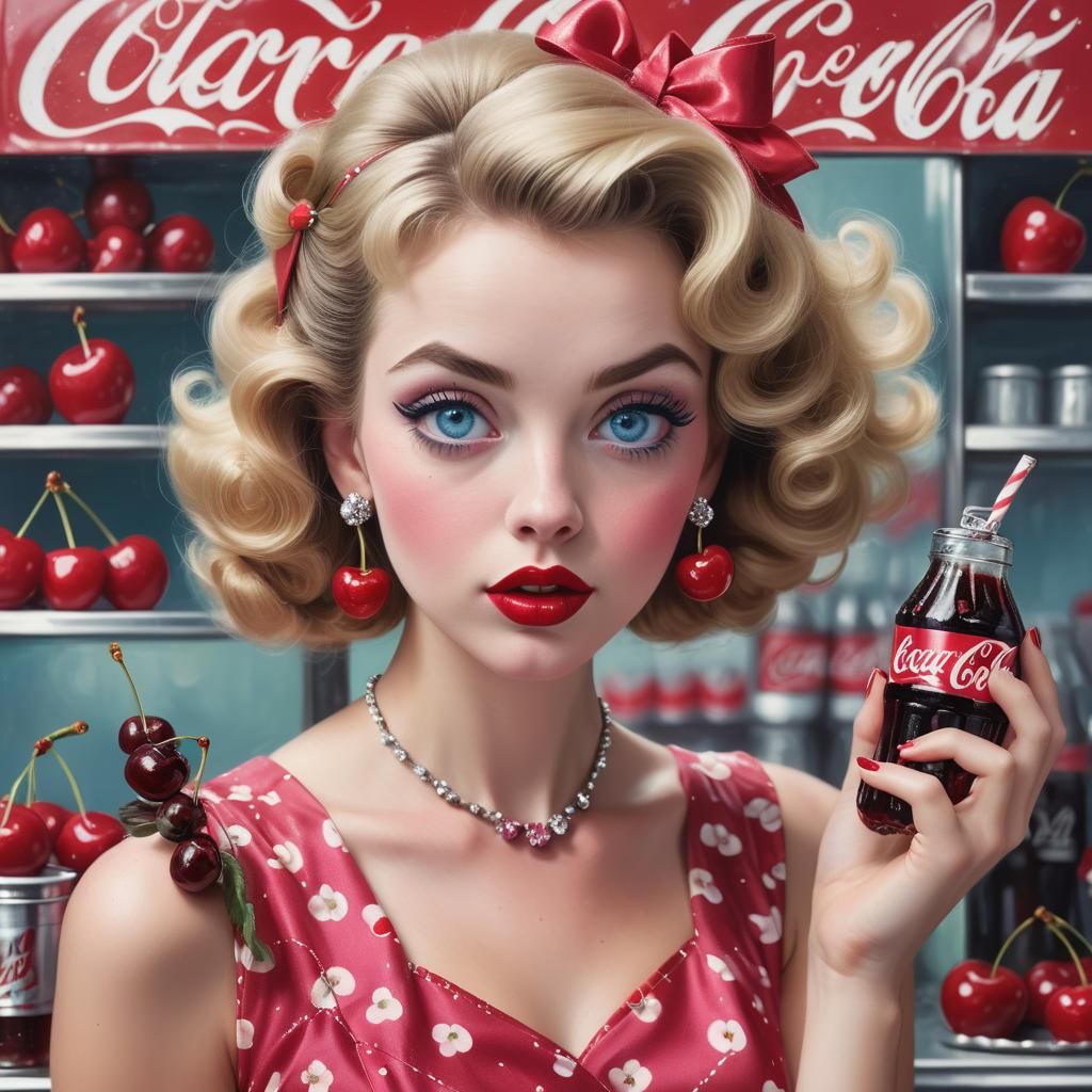 1950s Soda Girl with Cherry Coke Portrait