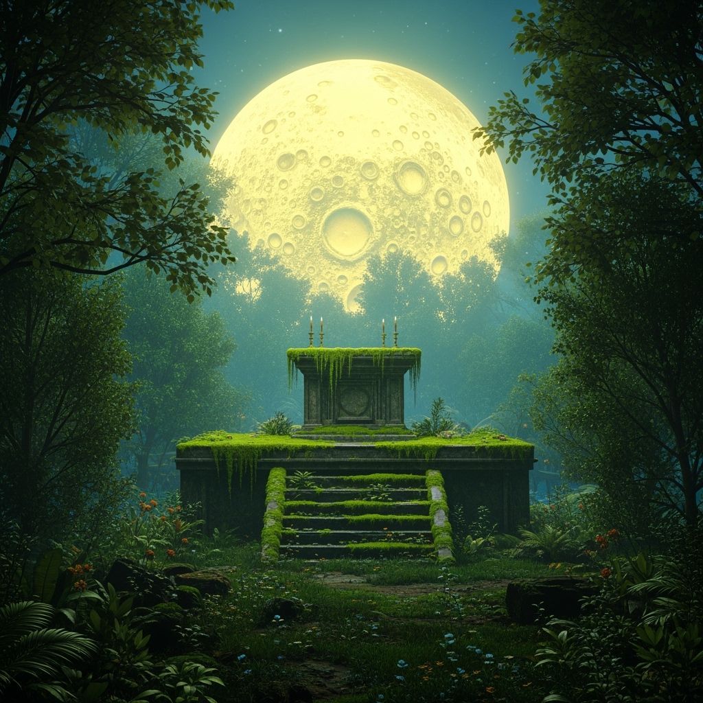 Sci-Fi Altar Under Mossy Moon