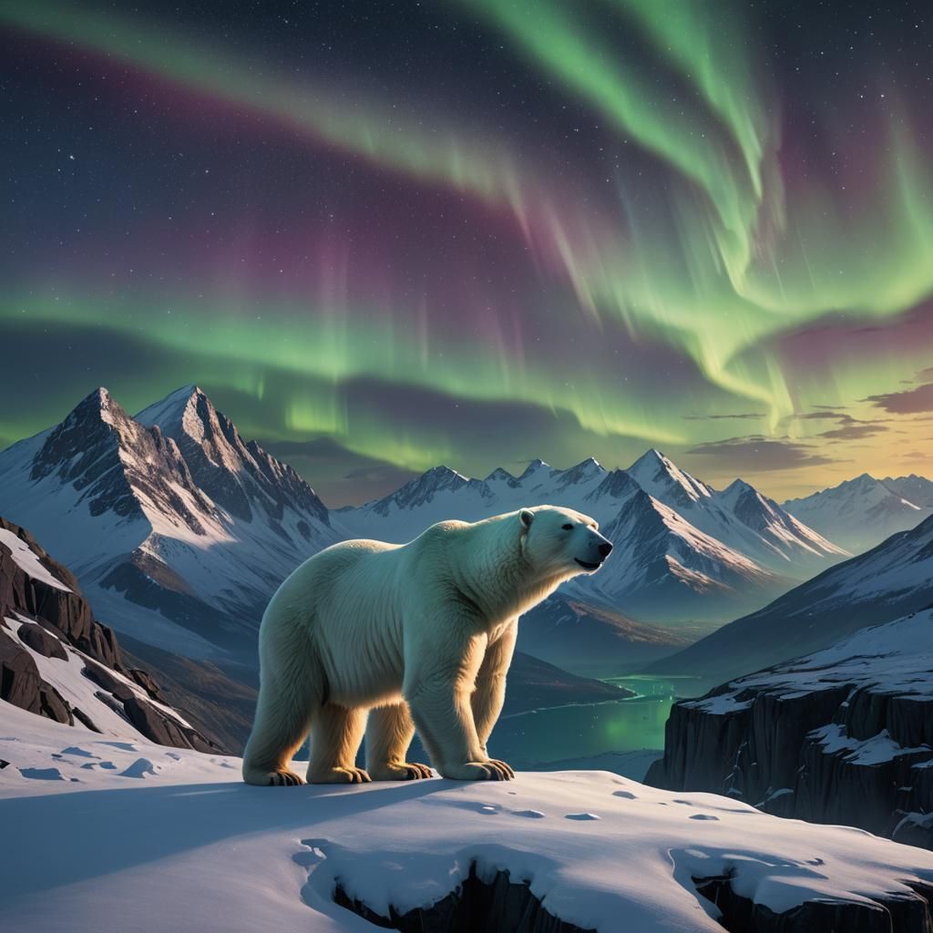 Polar Bear and Aurora Borealis: Dramatic Matte Painting