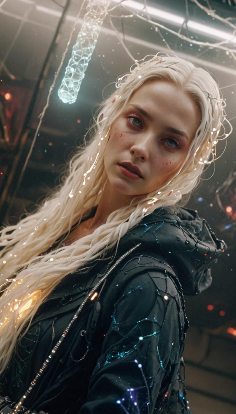 Glowing Woman in a Dark Molecular Realm