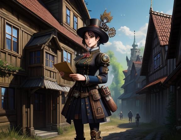 Steampunk Anime Woman in Latvian Village