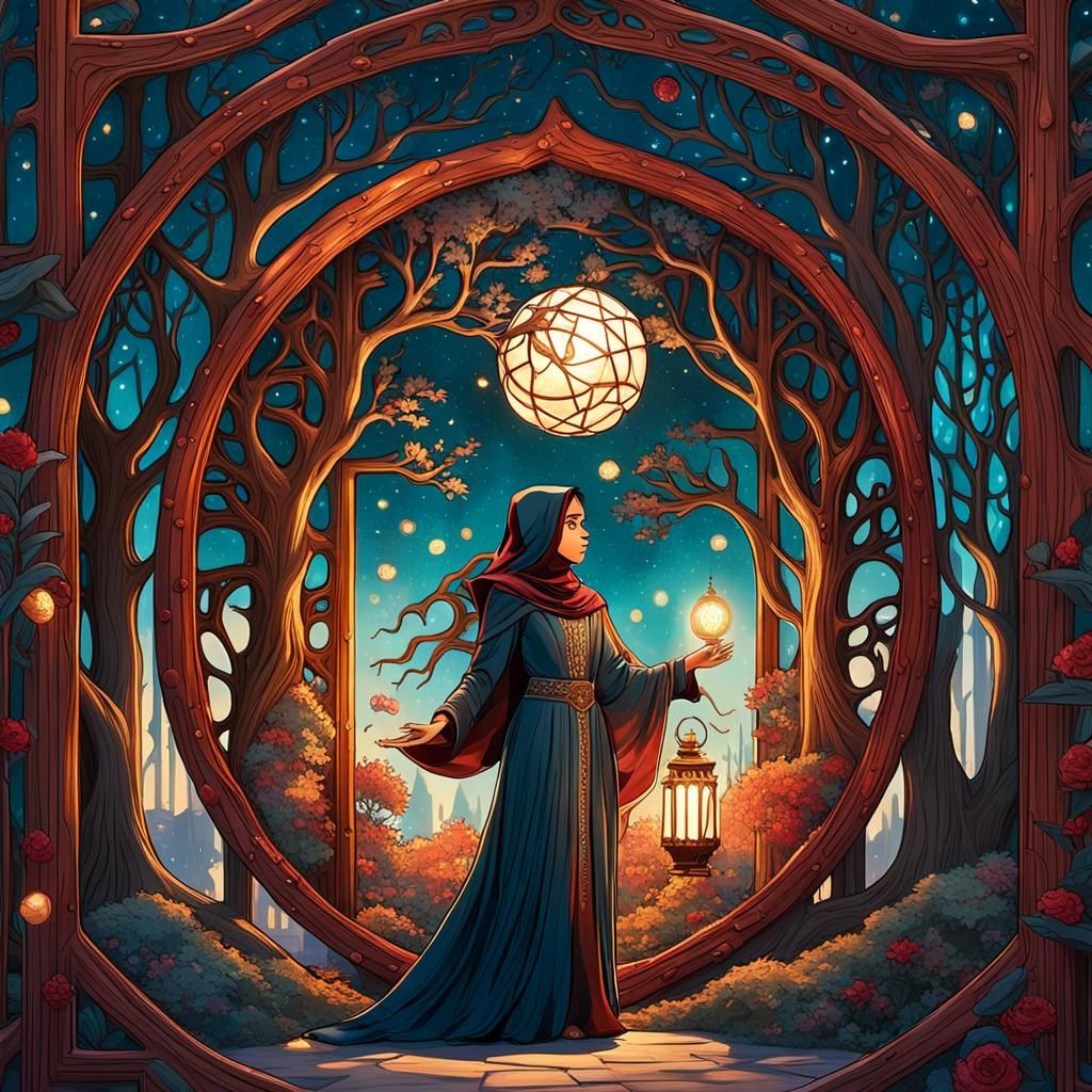 Mystical Lantern: Saudi Girl in Fantasy City