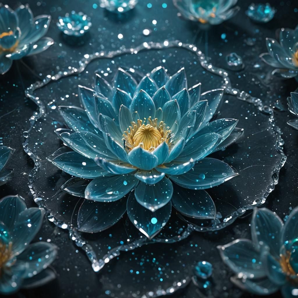 Cyan Constellation Lotus Surrounded by Crystal Flowers