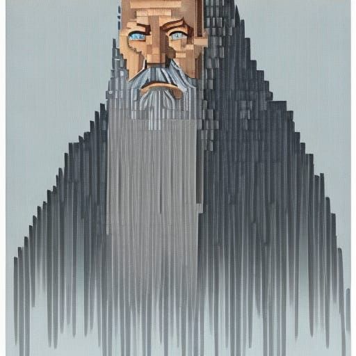 Rick Rubin as Gandalf in Hyperrealistic Pixel Art