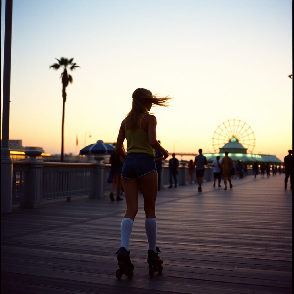 Retro Roller Skating Scene on Venice Beach at Sunset